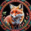 Mandala circle red fox side alert
