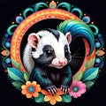 Mandala circle skunk baby face portrait soft beautiful