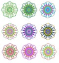 Mandala colored set. Geometric circle element.