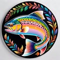 Mandala colorful circle rainbow trout wild fish