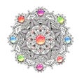 Mandala colorful watercolor with jewel stones.