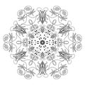 Mandala for coloring. With the image of a scarab beetle, a bee and a dragonfly