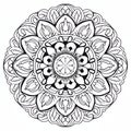 Black Mandala Coloring Page In Tondo Style With Lush Scenery And Intricate Floral Arrangements