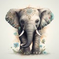 Mandala cute baby elephant with flowers