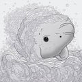 mandala, cute baby whale, white background, clean line art