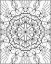 Mandala design drawing, coloring page, geometric pattern, thin lines