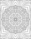 Mandala design drawing, coloring page, geometric pattern, thin lines