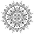 Mandala, Doodle colouring book page. White and black round. Oriental Anti-stress therapy patterns, meditation Vector illustration Royalty Free Stock Photo