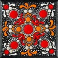 Mandala dot art painting on wood tiles. Beautiful mandala hand painted by colorful dots on black wood. National patterns Royalty Free Stock Photo