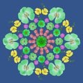 Mandala from dried pressed flowers, petals and leaves. Mandala is symbol of meditation, Buddhism, Hinduism, yoga. Geometric
