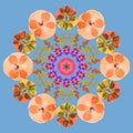 Mandala from dried pressed flowers, petals. Poppy. Mandala is symbol of Buddhism, yoga. Ornament mandala with pattern floral
