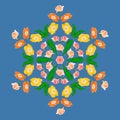 Mandala from dried pressed flowers, petals. Rose flowers. Mandala is symbol of buddhism, hinduism, yoga. Ornament mandala with