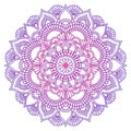 Mandala. Ethnic round ornament. Hand drawn indian motif. Mehendi meditation yoga henna theme. Unique purple floral print