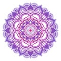 Mandala. Ethnic round ornament. Hand drawn indian motif. Mehendi meditation yoga henna theme. Unique violet floral print.