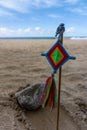Mandala Eye of God Mexican Huichol Crafts in Sayulita beach. Royalty Free Stock Photo