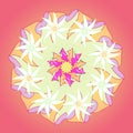 MANDALA FLOWERS. PLAIN PINK BACKGROUND. PASTEL COLORS PALLET IN PINK, PURPLE, ORANGE AND YELLOW Royalty Free Stock Photo