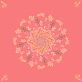 Mandala floral pattern colored on a pink background ethno motive, vector illustration, eps 10. Royalty Free Stock Photo