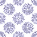 Mandala floral vector pattern seamless background. Delicate drawn flowers geometric backdrop in periwinkle violet purple