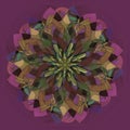 MANDALA FLOWER. TIFFANY STYLE. PLAIN VIOLET BACKGROUND. CENTRAL FLOWER IN PURPLE, BLUE, BEIGE, BROWN