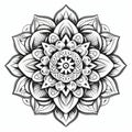 Mandala Flower Tattoo: Intricate Black And White Line Drawing Royalty Free Stock Photo