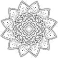 Mandala flower with double-layered core and shaded petals, anti stress coloring page for kids and adults