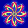 Mandala flower, rainbow colors in circles over blue