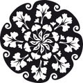 Mandala - Flower Star Sun Illustration, Nature, Energy Circle Round Beautiful Symmetry Harmony Symbol in Black and White