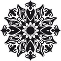 Mandala - Flower Star Sun Illustration, Nature, Energy Circle Round Beautiful Symmetry Harmony Symbol in Black and White