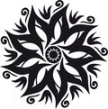 Mandala - Flower Star Sun Illustration, Nature, Energy Circle Round Beautiful Symmetry Harmony Symbol in Black and White