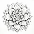 Mandala Flower Tattoo: Intricate Monochromatic Line Drawing Coloring Page Royalty Free Stock Photo