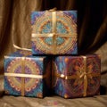 mandala gift boxes tied with braid