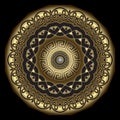 Mandala. Gold 3d celtic greek style round mandala pattern. Luxury ornamental vector background. Intricate celtic arabic circle
