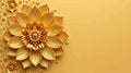 Mandala golden round floral design on yellow gold color background, copy space, template