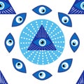 Mandala greek evil eye symbol of protection, blue turkish