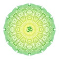 Mandala in green and yellow tones. Vector openwork delicate drawing.