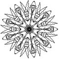 Hand drawn mandala pattern for coloring book with Christmas motive, black outline, raster