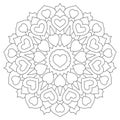 Mandala with hearts. Coloring book Page