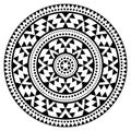 Tribal Aztec mandala vector pattern, bohemian geometric round design in black and white, zen decoration