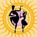 Mandala. Indian dancers silhouettes.