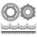 Mandala lace vector pattern, vintage round design with flowers and swirls in black on white background