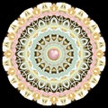 Mandala. Lacy colorful round 3d mandala pattern. Floral ethnic style jewelry mandala with swirls, flowers, pink pearl. Beautiful