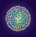 Mandala of leaves with the sign Aum / Om / Ohm in the middle. Spiritual symbol. Vector picture. Royalty Free Stock Photo