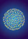 Mandala of leaves. Spiritual symbol. Colorful bright colors on a blue background. Vector Royalty Free Stock Photo