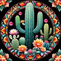 Mandala life circle night desert landscape cactus garden flower bloom