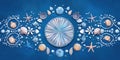 Mandala with marine elements on blue background in 168 ratio Royalty Free Stock Photo