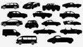 set of sixteen cars vehicles silhouettes