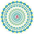 Mandala, object of rotation, spiritual symbol, with the sign om, aum in the center.