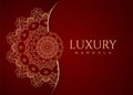 Mandala ornament on a red background. Golden pattern. Luxurious golden mandala gift card vector. Luxurious Mandala pattern. Red Royalty Free Stock Photo