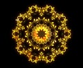 Mandala outline with a bright fire pattern isolated on a black background