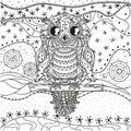 Mandala with owl. Design Zentangle. Royalty Free Stock Photo